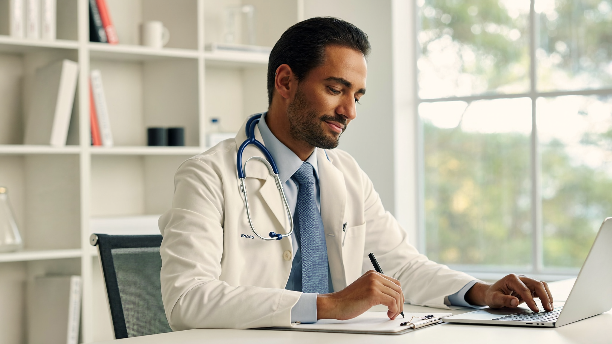 Physician preparing clinical documentation
